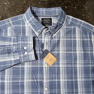 NWT Charles Thyrwitt Plaid Check Classic Fit Non Iron Stretch Poplin Slub Shirt